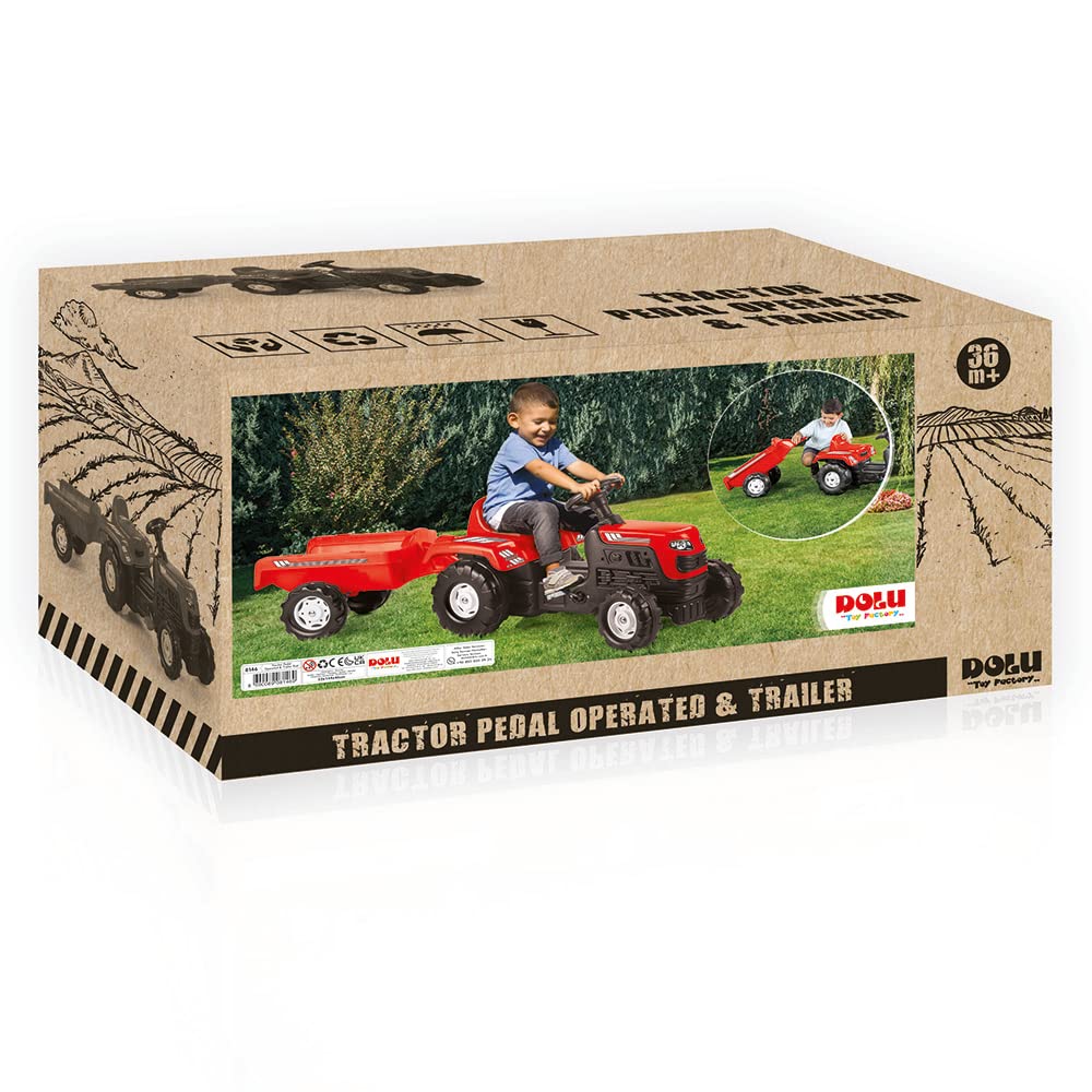 Dolu Ranchero Trattore cavalcabile per bambini con rimorchio, trattore a pedali con rimorchio per bambini dai 3 anni in su, giocattolo ideale per interni ed esterni - rosso