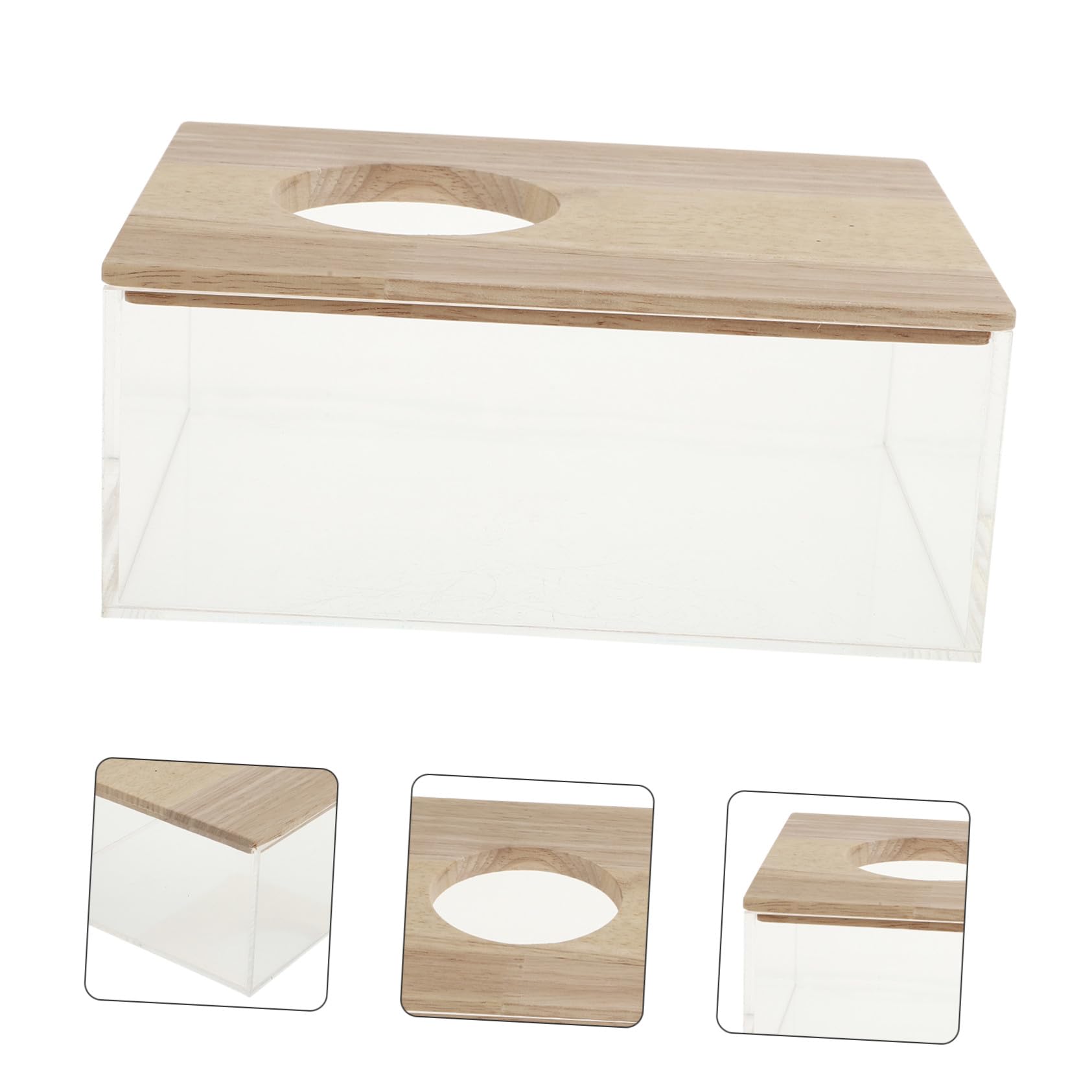 KOMBIUDA Transparente Multifunktions Sandbadbox aus Acryl und Holz für Hamster Dekorative Hamster Badewanne für Zuhause und Sichere Sandbäder