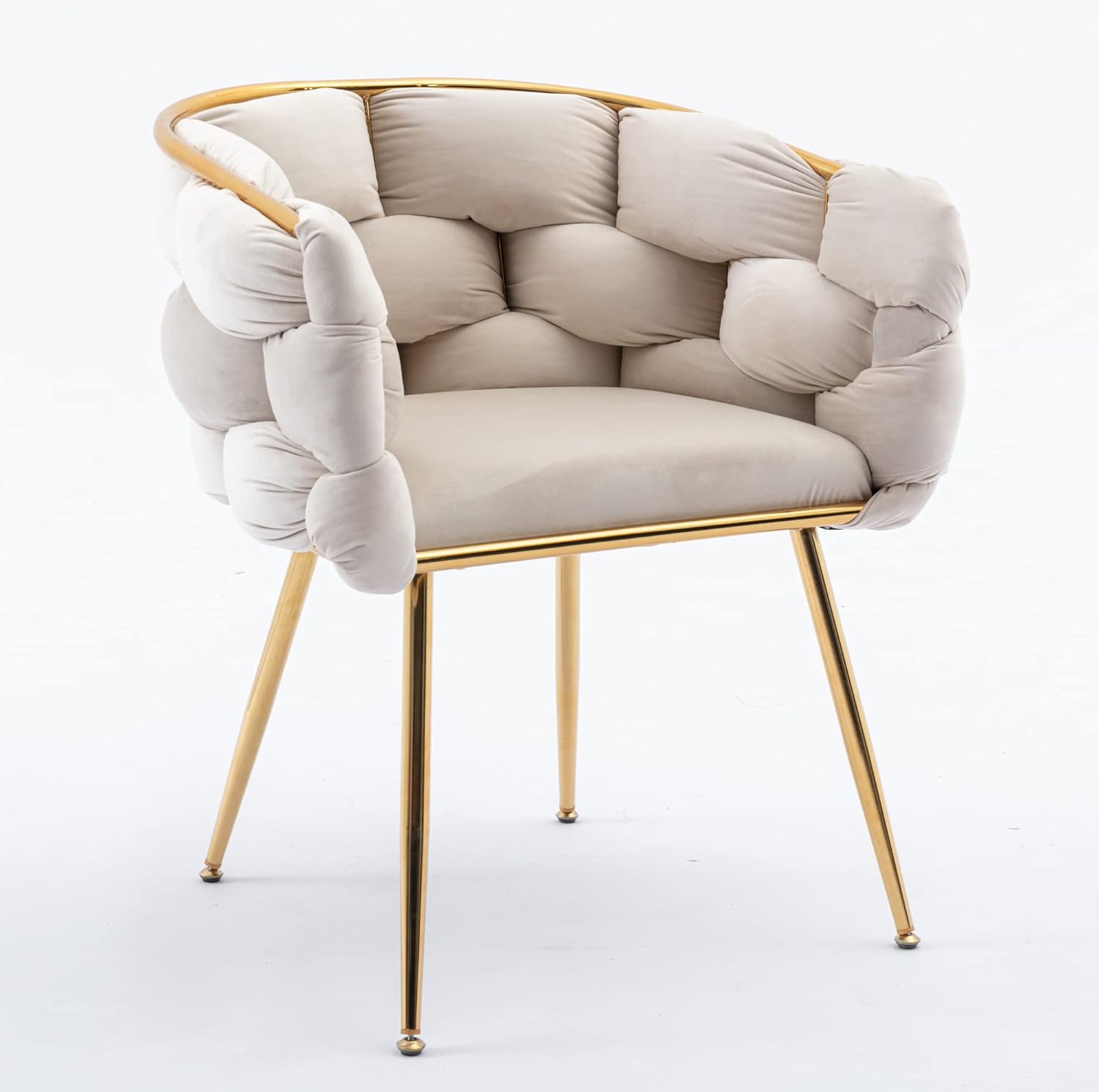 Luxury Couch Accent Chair Modern Comfy Velvet Upholstered Barrel Chairs Metal Chair Foot Soft Lining Single Vanity Sofa Armchair for Living Room Waiting Room Office Beige