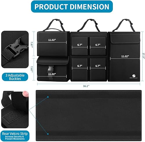 Miniatura 6 de Organizador colgante para maletero de automóvil con refrigerador, bolsillos grandes, cremalleras desmontables, parte trasera del asiento