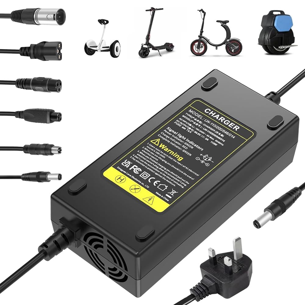 Pengrity 6 IN 1 Electric Scooter Charger, 54.6V 48V 2A Universal Hoverboard Charger with 6 Connections Led Indicator, E Scooter Charger, for Mobility Scooter, Self-Balancing