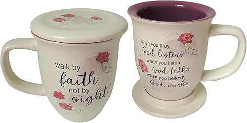 Abbey + CA Gift Juego de taza y posavasos de cerámica con versículo bíblico, regalo para el día de la madre, cumpleaños y Navidad para mujeres, 14