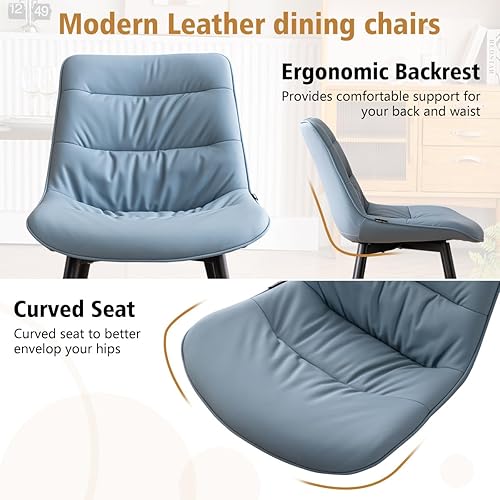 Miniatura 5 de Kidol & Shellder Juego de 2 sillas de comedor, modernas sillas laterales tapizadas de piel sintética con respaldo cómodo, silla sin brazos de