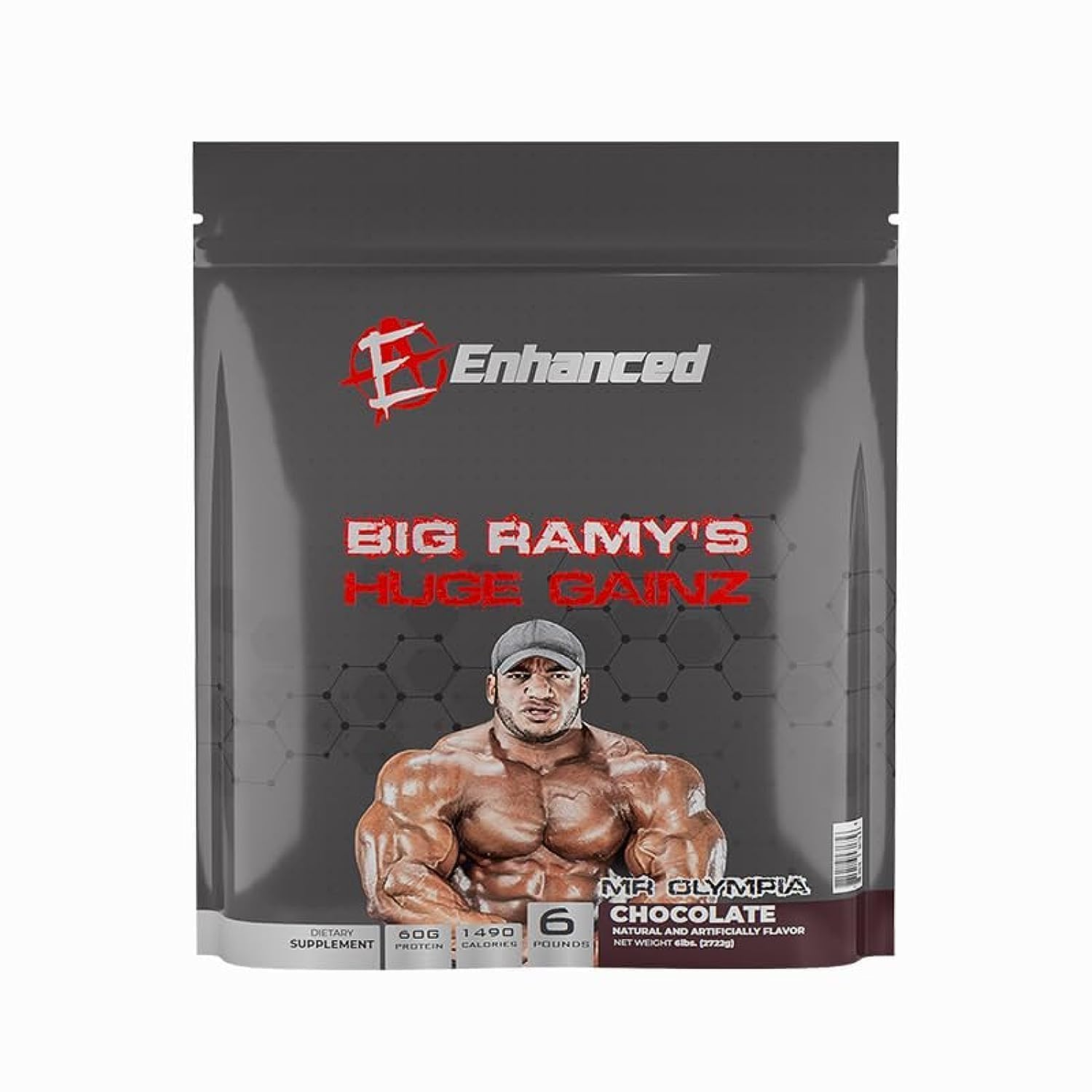 Enhanced Big Ramy Huge Gainz Chocolate Mass Gainer, 60g protein, 1490 calories - 6 lbs