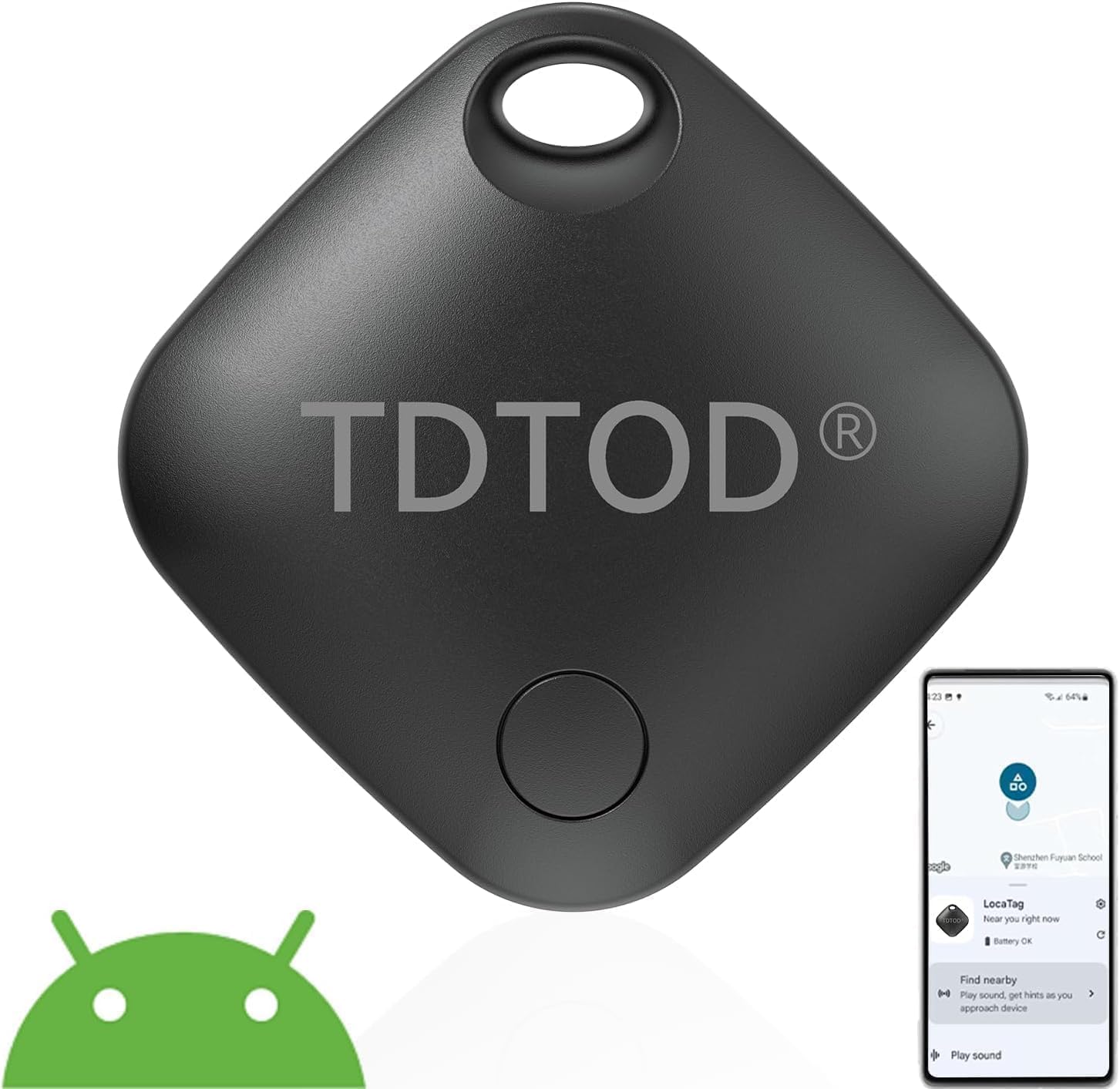 Tracker Tag Android,Smart Tag Localizzatore GPS per Android Funziona con Google Dov'è App Bluetooth Tracker Compatibile con Trova dispositivo (Solo Android) per Chiavi/Bagagli (Nero, 1 Pack)