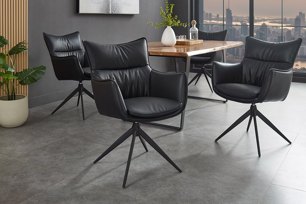 Riess Ambiente 360° drehbarer Design Stuhl Vogue - schwarz - Kunstleder Metall mit Armlehne Esszimmerstuhl Drehstuhl