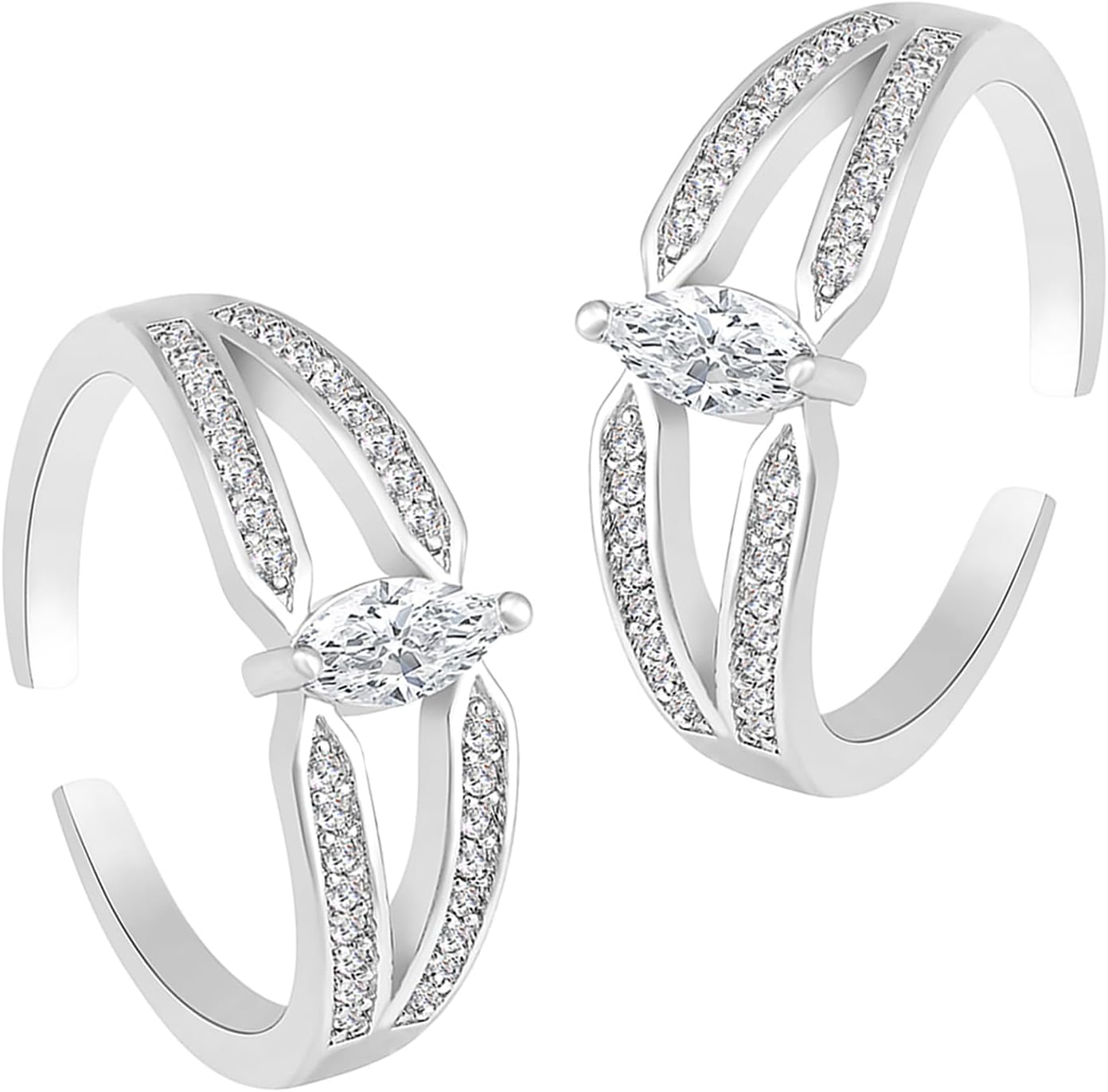 Aheli Silver Plated White Cubic Zirconia Studded Fancy Toe Ring Adjustable Bichiya Fashion Jewelry Gift for Women