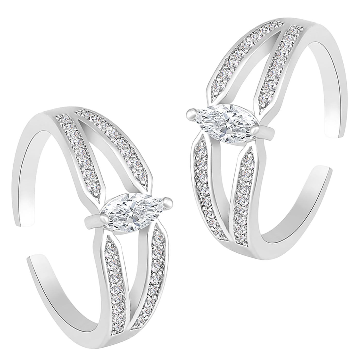 Silver Plated White Cubic Zirconia Studded Fancy Toe Ring Adjustable Bichiya Fashion Jewellery Gift for Women & Girls|Rakhi Rakshabandhan Gift for Sister Bhabhi, Gifts for Women