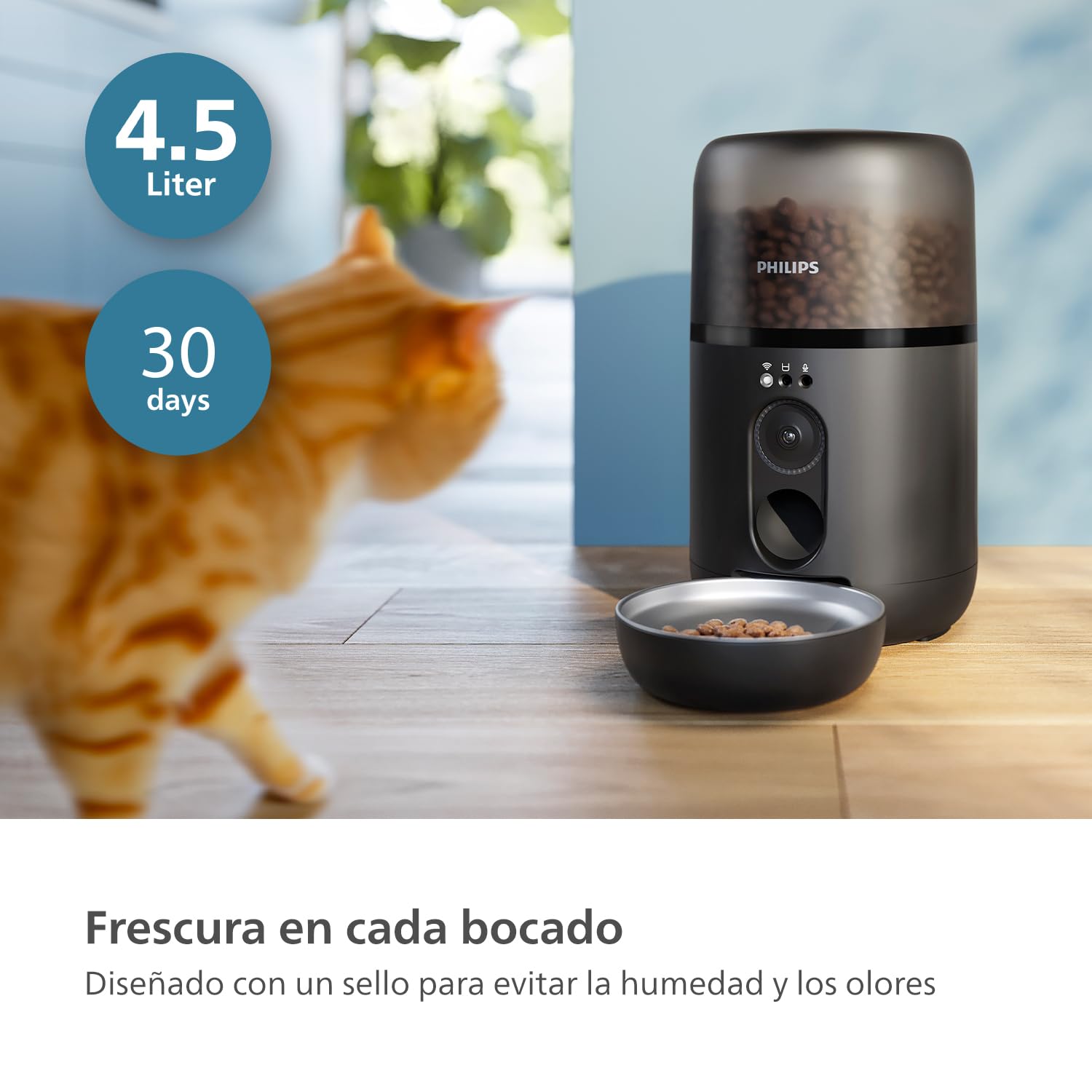 Philips Pet Series Comedero Inteligente, Detección de Movimiento, Programación de Comidas, Notificación de Reposición, Tecnología Antiatascos, Comida Fresca, Fácil de Limpiar, Aplicación (PAW5320/02)