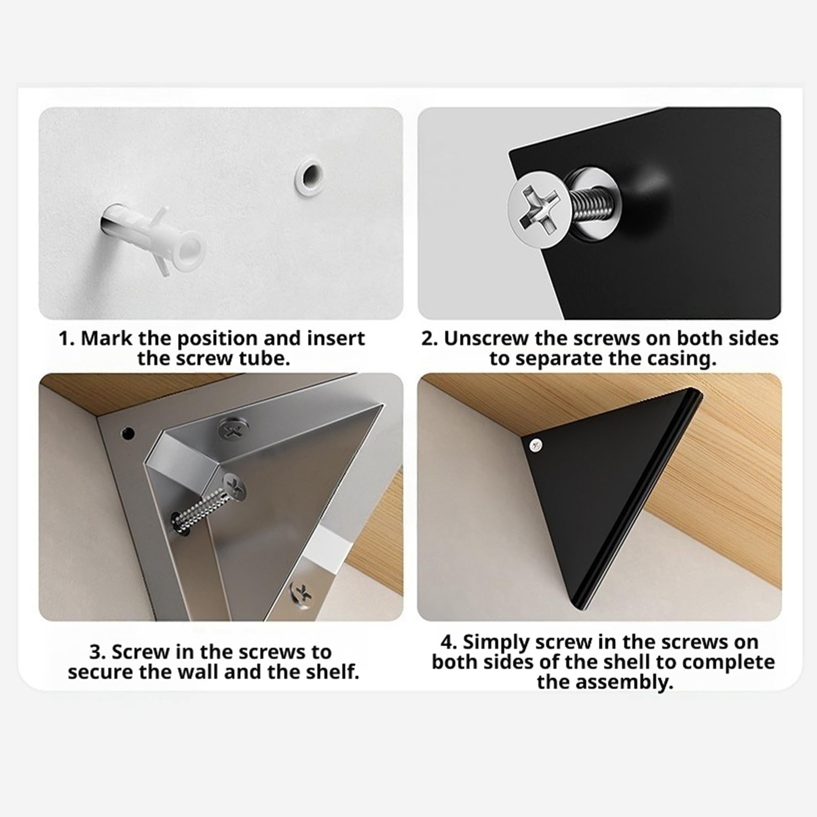 Juego de soportes de montaje para estante de pared, color negro