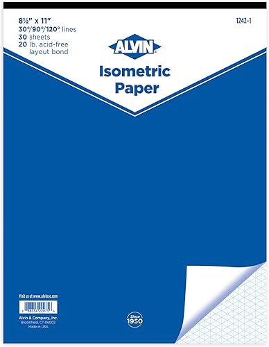ALVIN Bloc de papel isométrico, 30 hojas de 8 12 x 11 pulgadas, modelo 1242-1, papel de dibujo y gráfico, 20 libras sin ácidos