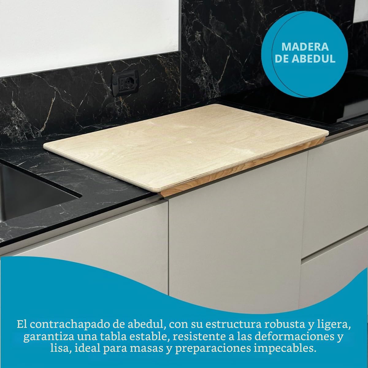 TOMAINO - Tabla para amasar de madera de abedul - Tabla para la pasta, pizza y pasteles (90 x 50 cm)