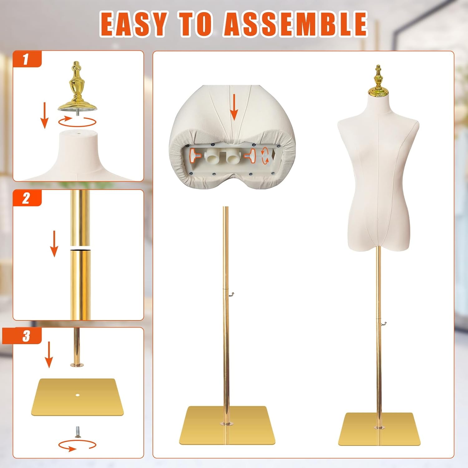 Female Mannequin Torso, Dress Form for Sewing 55-71Inch Height Adjustable Women Model, Mannequin Body High Stability Gold Metal Stand for Clothing Dress Jewelry Display
