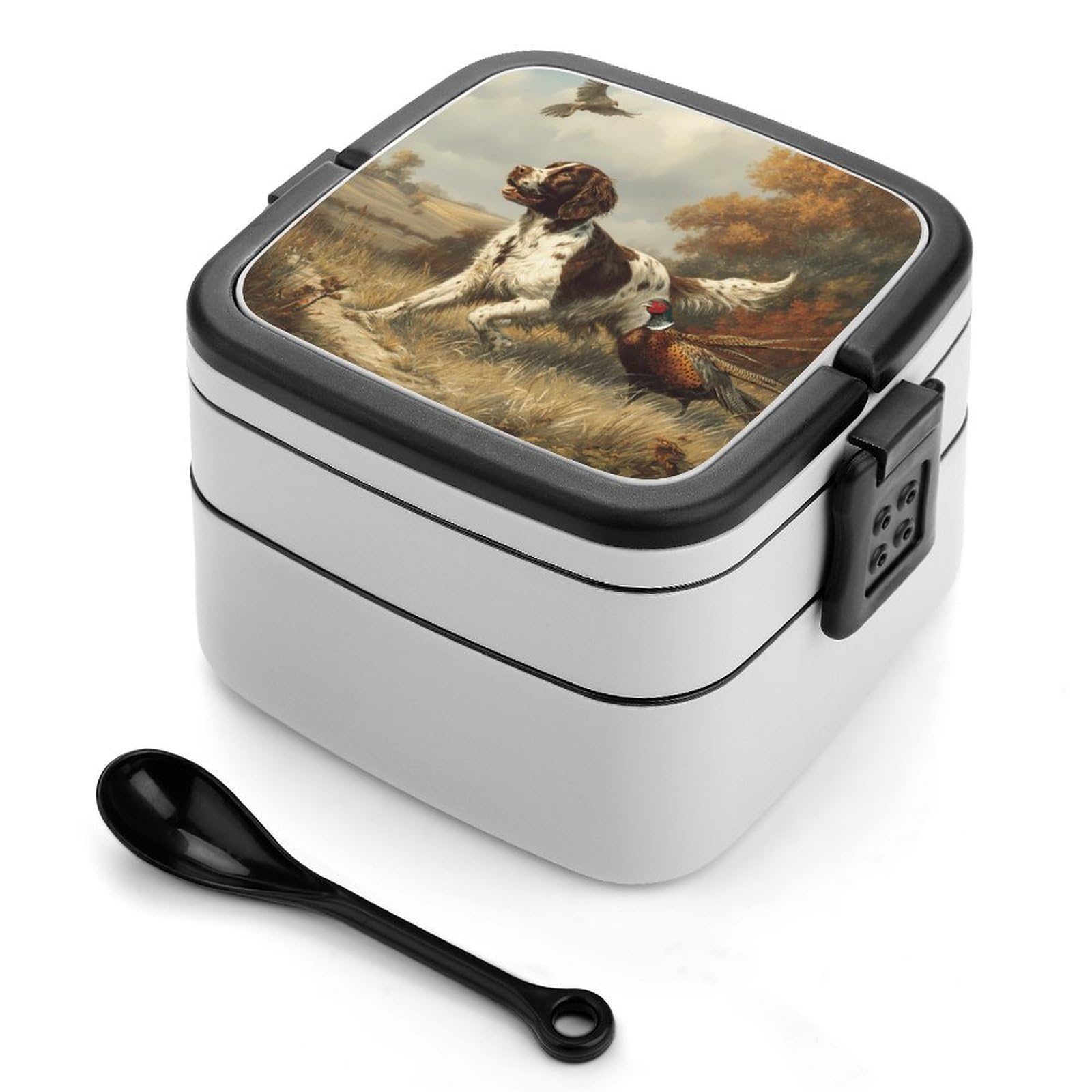 CGSBNGHA Springer Spaniel Dog Pheasant Hunting Bento Lunch Box 2 Layer Lunchbox Food Container for Adults Office