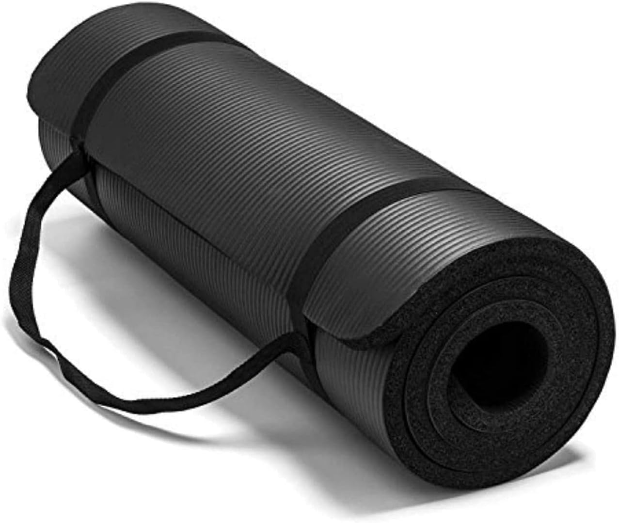NBR Yoga Mat, Thick 10/15MM, High Density Foam, for Pilates, Stretching and Home Gym Workout, with Carry Strap (Black, 10mm)