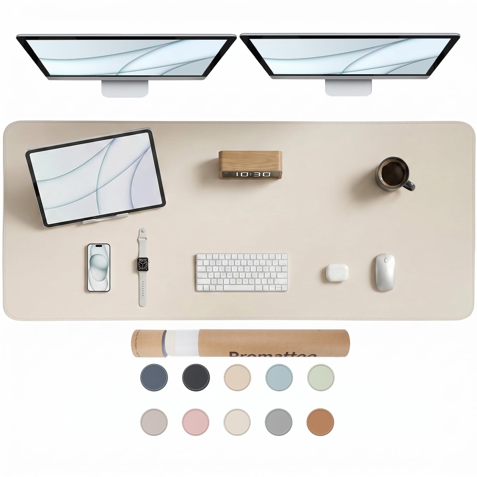 PROMATTOO Large Non-Slip Desk Mat, Waterproof Vegan Leather Desk Pad & Mouse Mat, Extended Desk Protector for Laptop, Office & Home, Smooth Writing Surface with Premium Tube Packaging (140 x 60 cm)