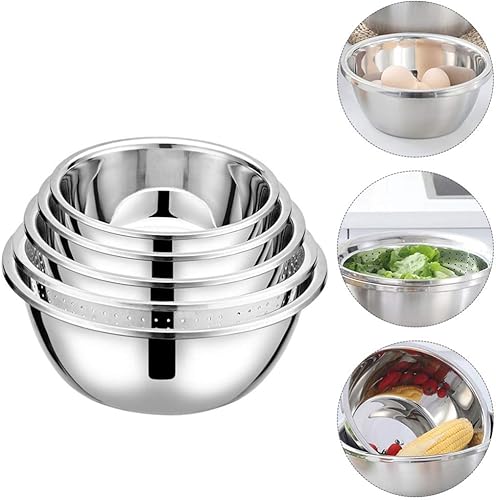 Miniatura 9 de Hemoton Cesta de drenaje de acero inoxidable, 5 uds, cuenca de cocina, cuenco de lavado de metal, colador de cocina de malla, cuenco colador para