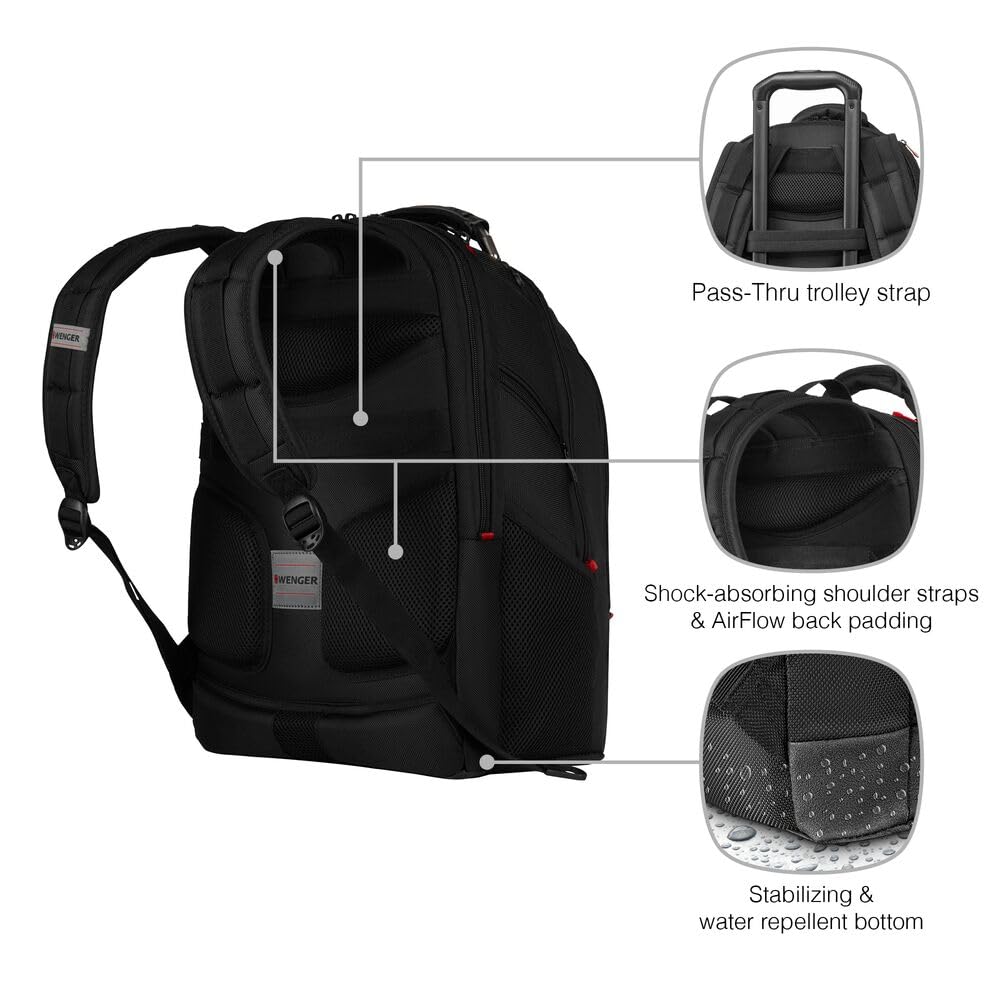 WENGER Ibex Deluxe Laptop-Rucksack, Notebook 14 bis 16 Zoll, Tablet bis 10 Zoll, 26 l, Damen Herren, Business Uni Schule Reisen, Schwarz, 606493