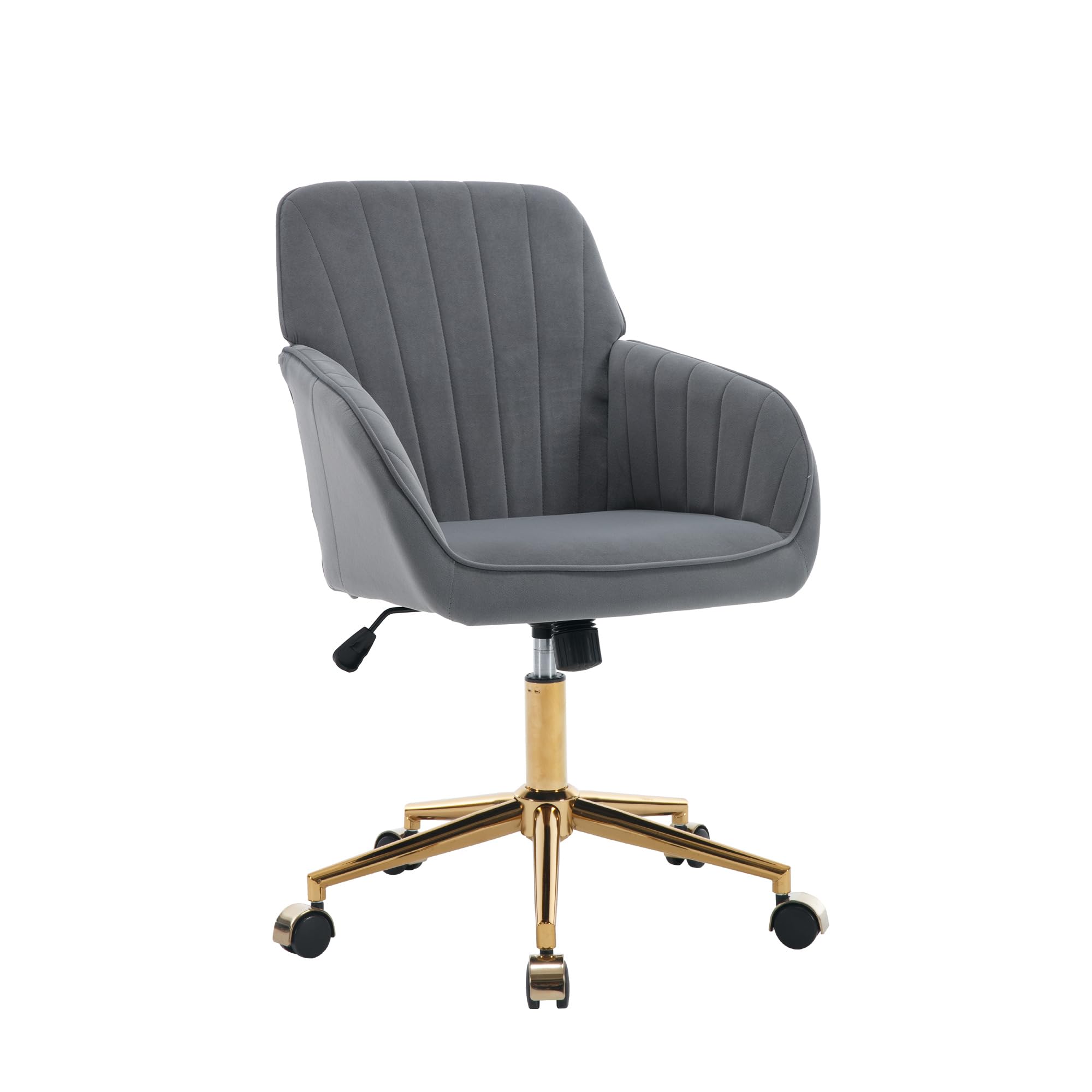 YITAIVelvet Office Desk Chair with Wheels and Gold Base,Modern Height  Adjustable 360 Degree Swivel Upholstered Vanity Chairs with Arms for Living  Room
