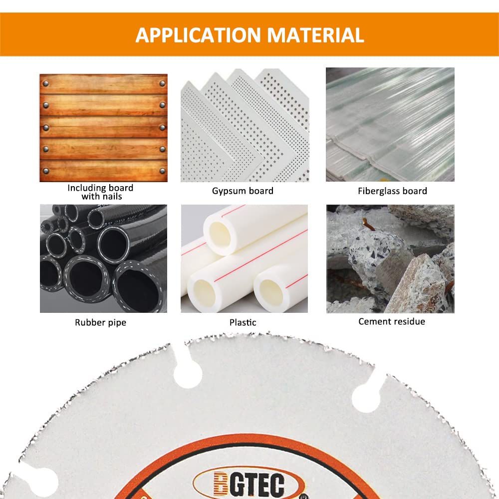 BGTEC Disco de corte de madera de carburo, 10 piezas de 100 mm de carburo soldado al vacío para tablero de madera, tablero de yeso, tubo de goma, plástico