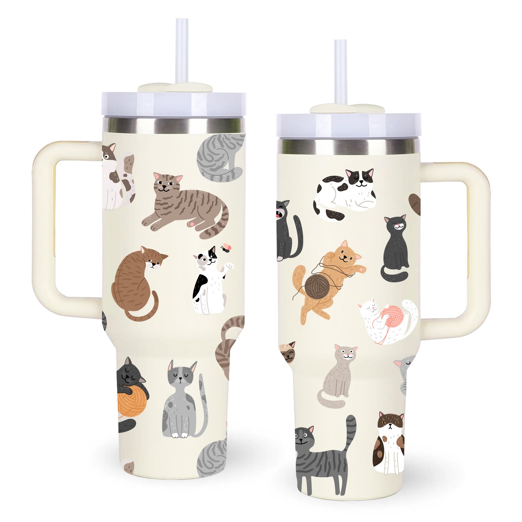 momocici 40oz Cats Tumbler with Handle Gifts for Women.Cat Lover Cups Tumbler Gifts for Women.40 oz Birthday Christmas Cat Cup Tumblers for Cats Lover