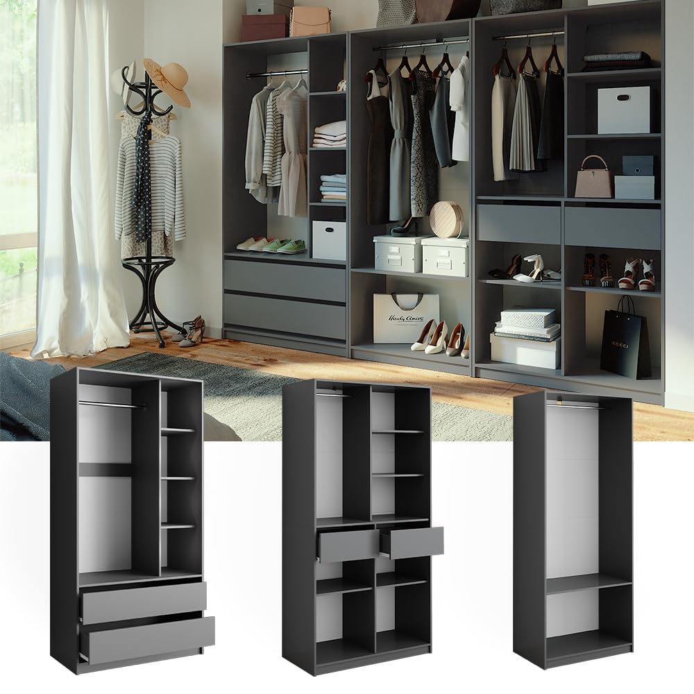 Vicco Armadio multifunzione Elmo, Antracite, 280 x 200 cm Set di 3, per una conservazione flessibile di diversi capi di abbigliamento