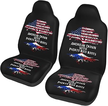 American Crown with Puerto Rico Roots Print Car Seat Covers Vehicle Seat Protector for Auto Cars Sedan SUV Van Automotive Interior Decora Set of 2 Pcs