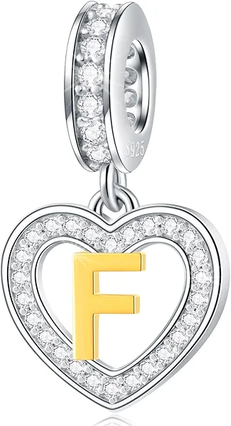 EMOSTAR Letter Charm Initial A-Z Beads fit European DIY Bracelet, 18K Gold Plated Letras Charms, 925 Sterling Silver Heart Alphabet Necklace Pendant with CZ, Gifts for Family/Valentines/Christmas