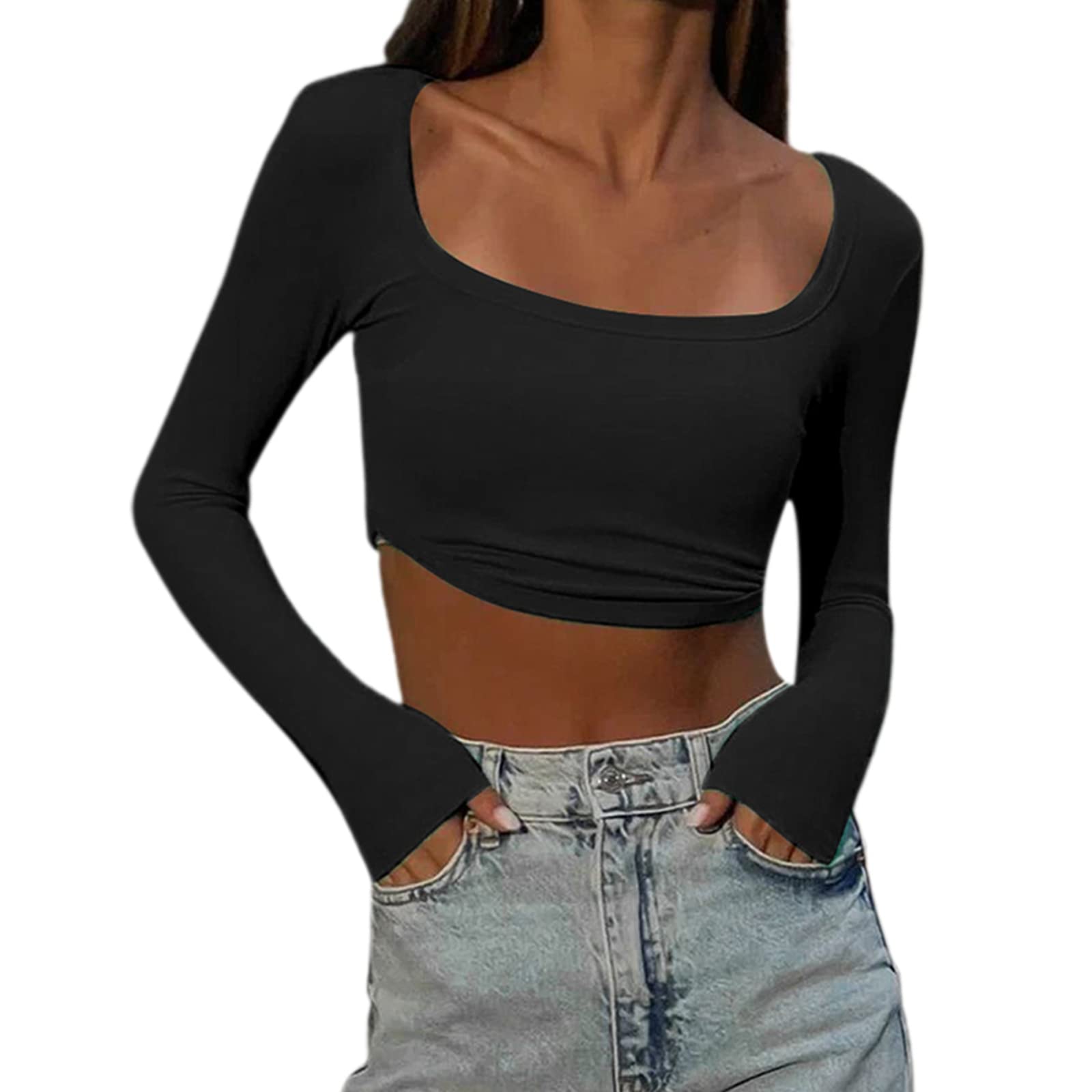 トップス melt the lad work cropped tops MO&Co. Women's Logo Crop Tank Top FittedCool Square Neck