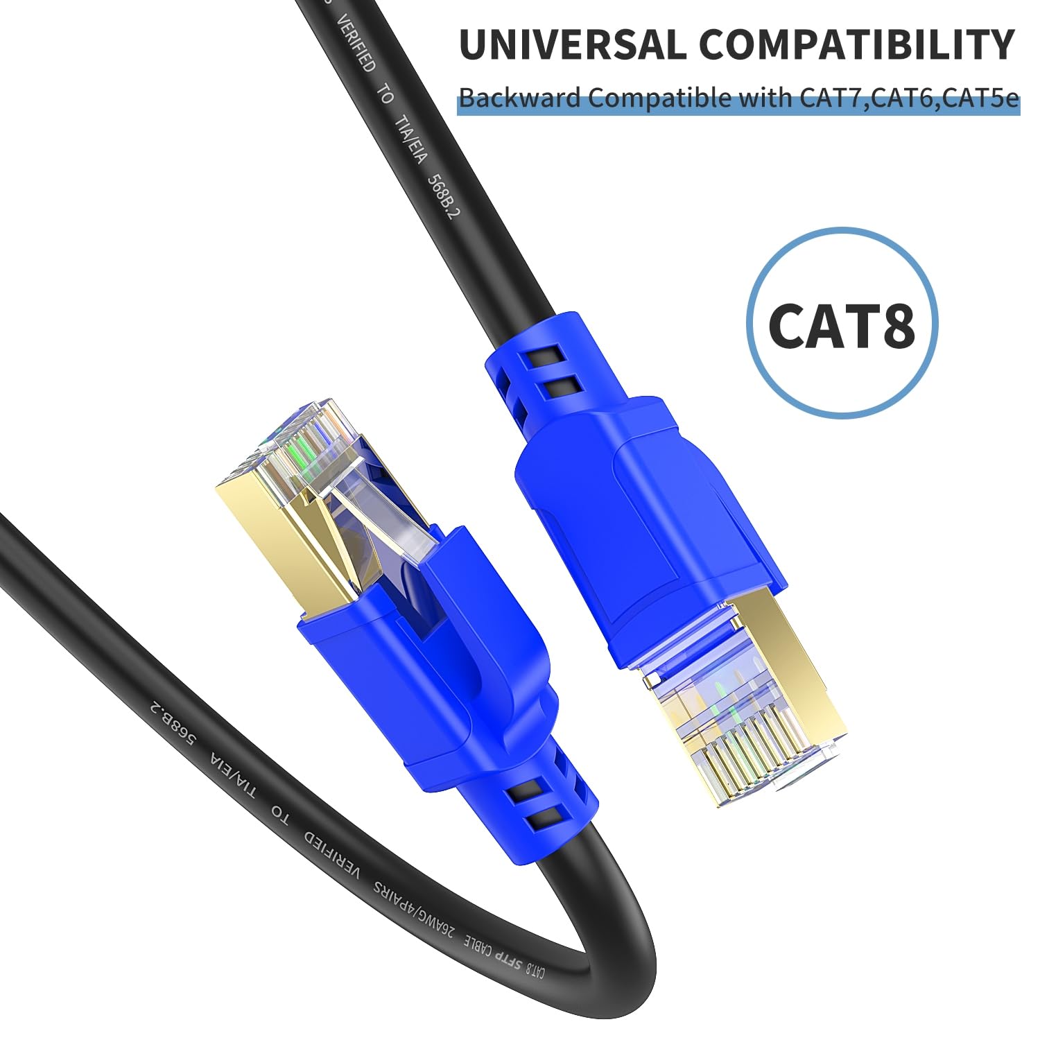 Cavo Ethernet CAT 8 per esterni 100 m, 40 Gbps-SFTP-2000MHZ-CAT8, cavo di rete RJ45 schermato, 100 m, rotondo, nero