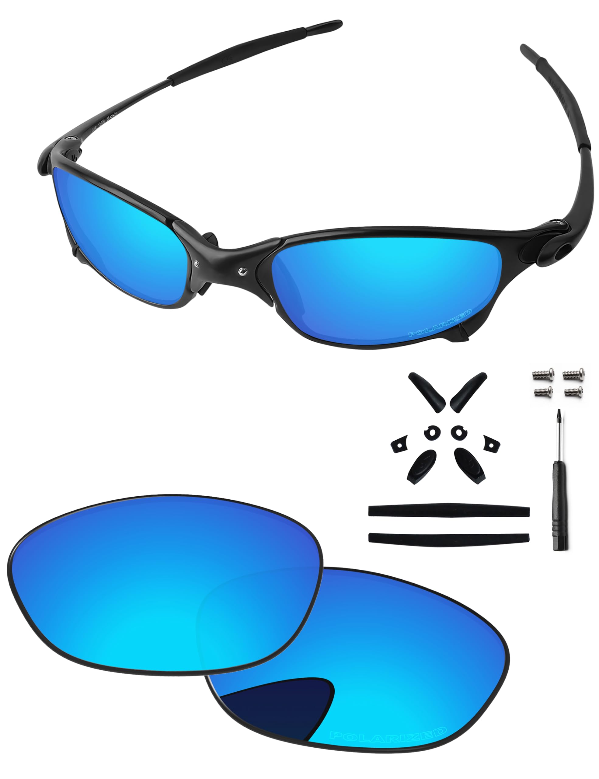 PapaViva Replacement Lenses & Rubber Kits & Screwdriver & Screws for Oakley Juliet 55mm Sunglass Ice Blue Polarized