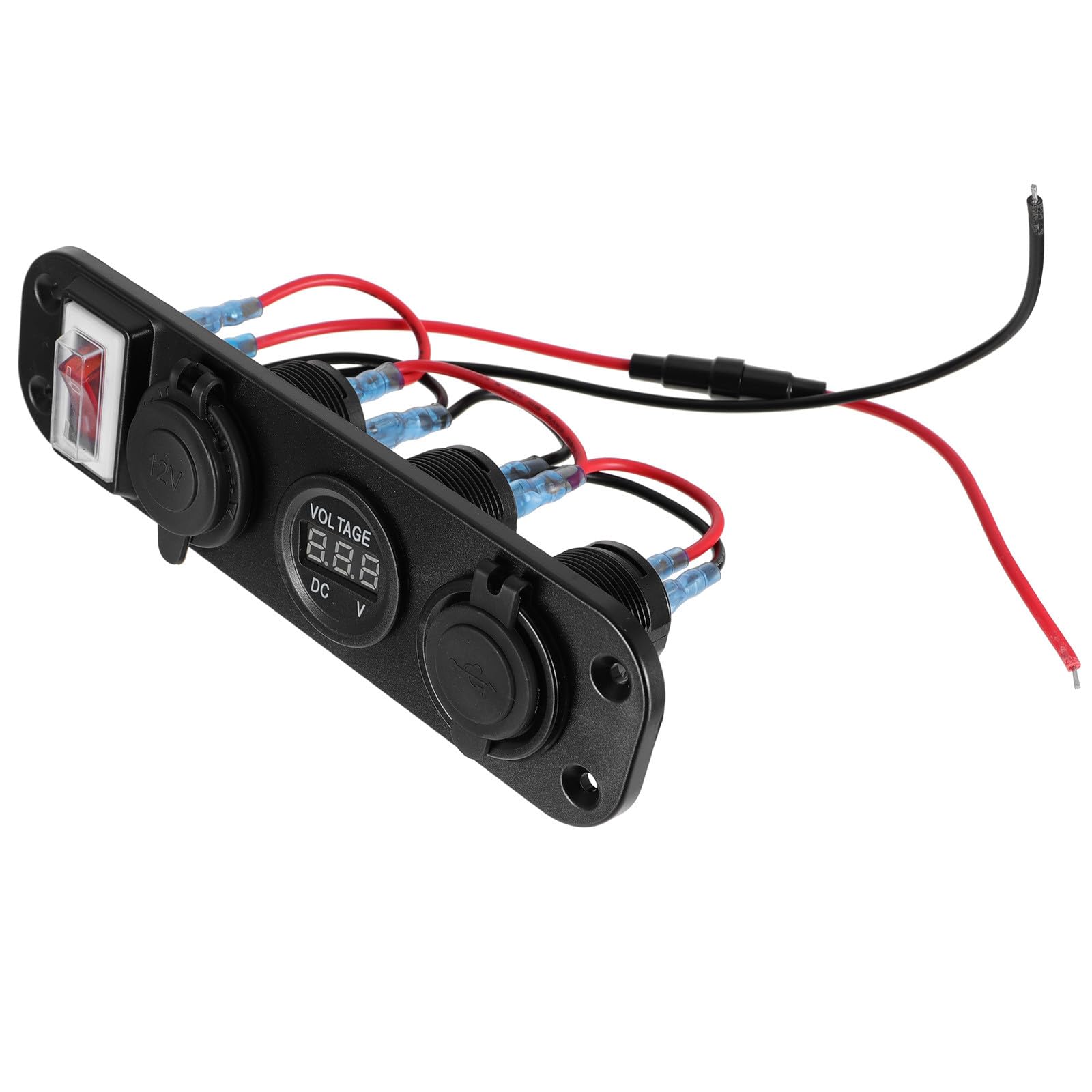 CALLARON Caricatore Auto Doppia Porta USB e Voltmetro Digitale, Pannello Tre Prese Accendisigari 12-24v, Ricarica Simultanea per Auto e Barca
