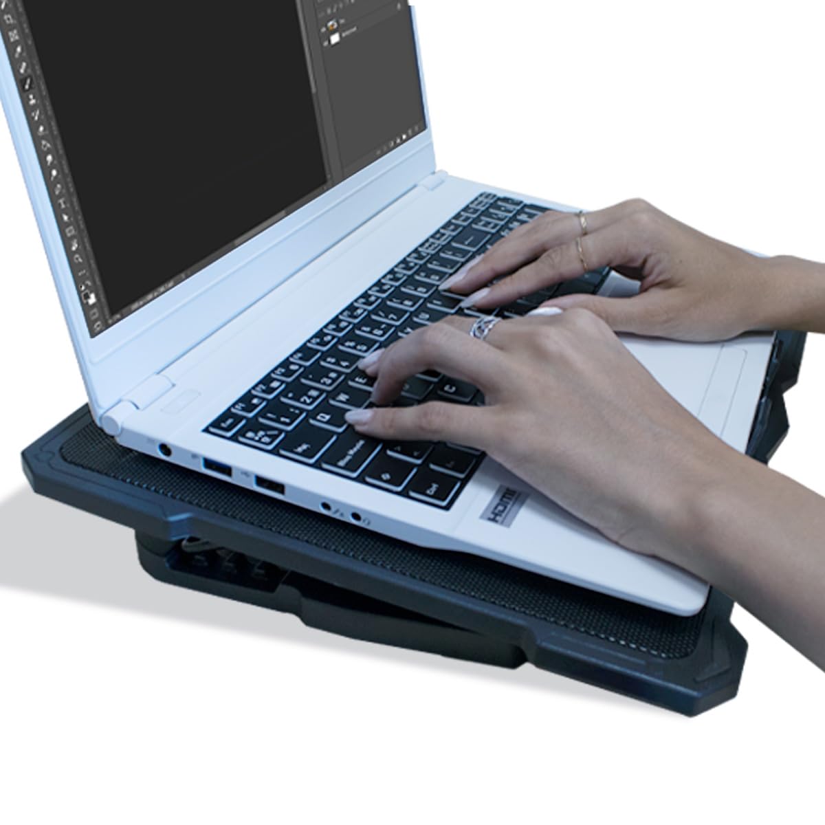 CoolBox Base de Refroidissement Portable 17,3" 5 Ventilateurs Silencieux LED Régulateur de Vitesse Support Réglable 4 Positions USB Noir