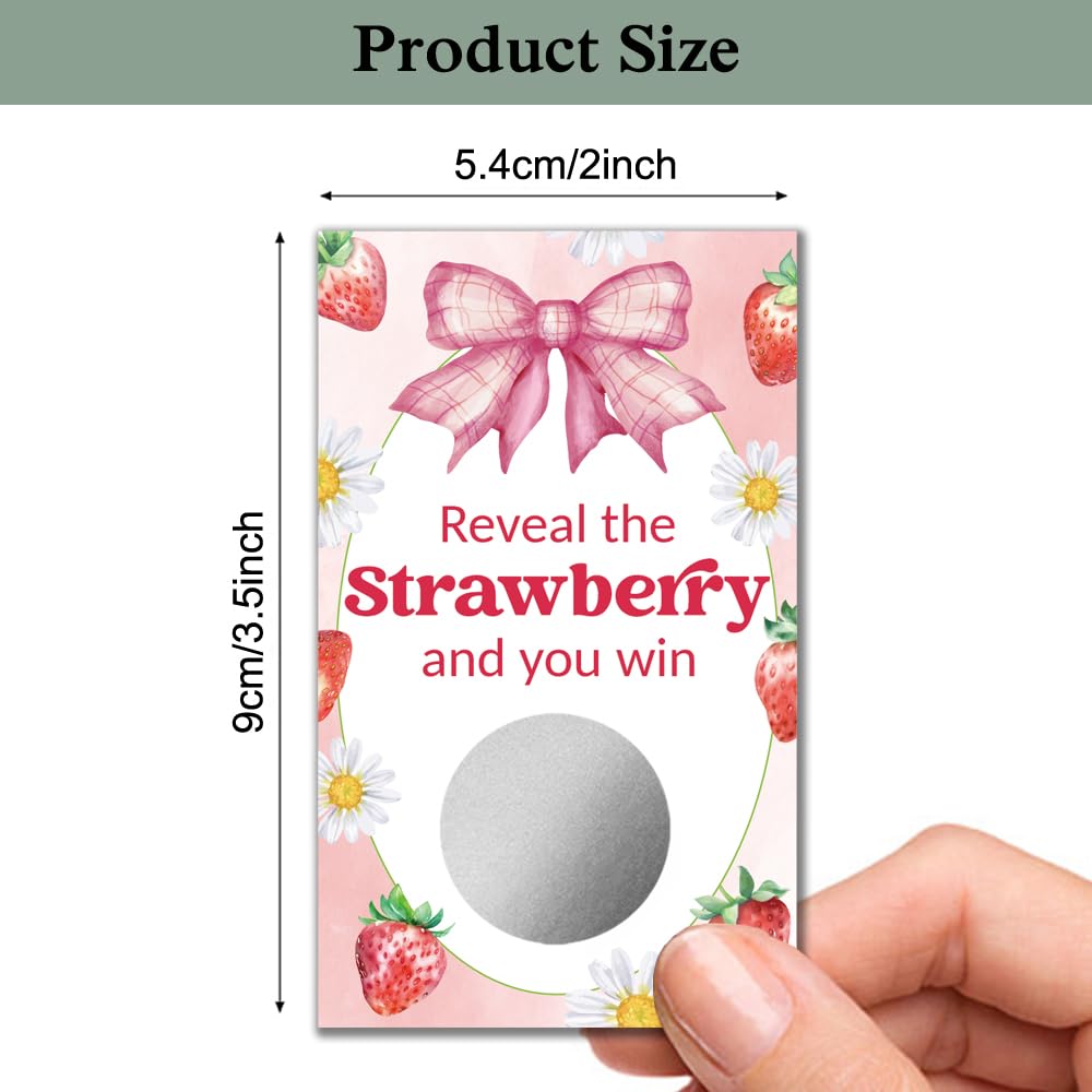 Haizct Zestaw 50 szt. zdrapek z motywem truskawki, zdrapka do dekoracji na baby shower truskawkowy