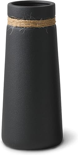 Jarrón de cerámica negra de 10 pulgadas  Floreros para decoración del hogar  Jarrones para decoración de granja  Decoración moderna de escritorio