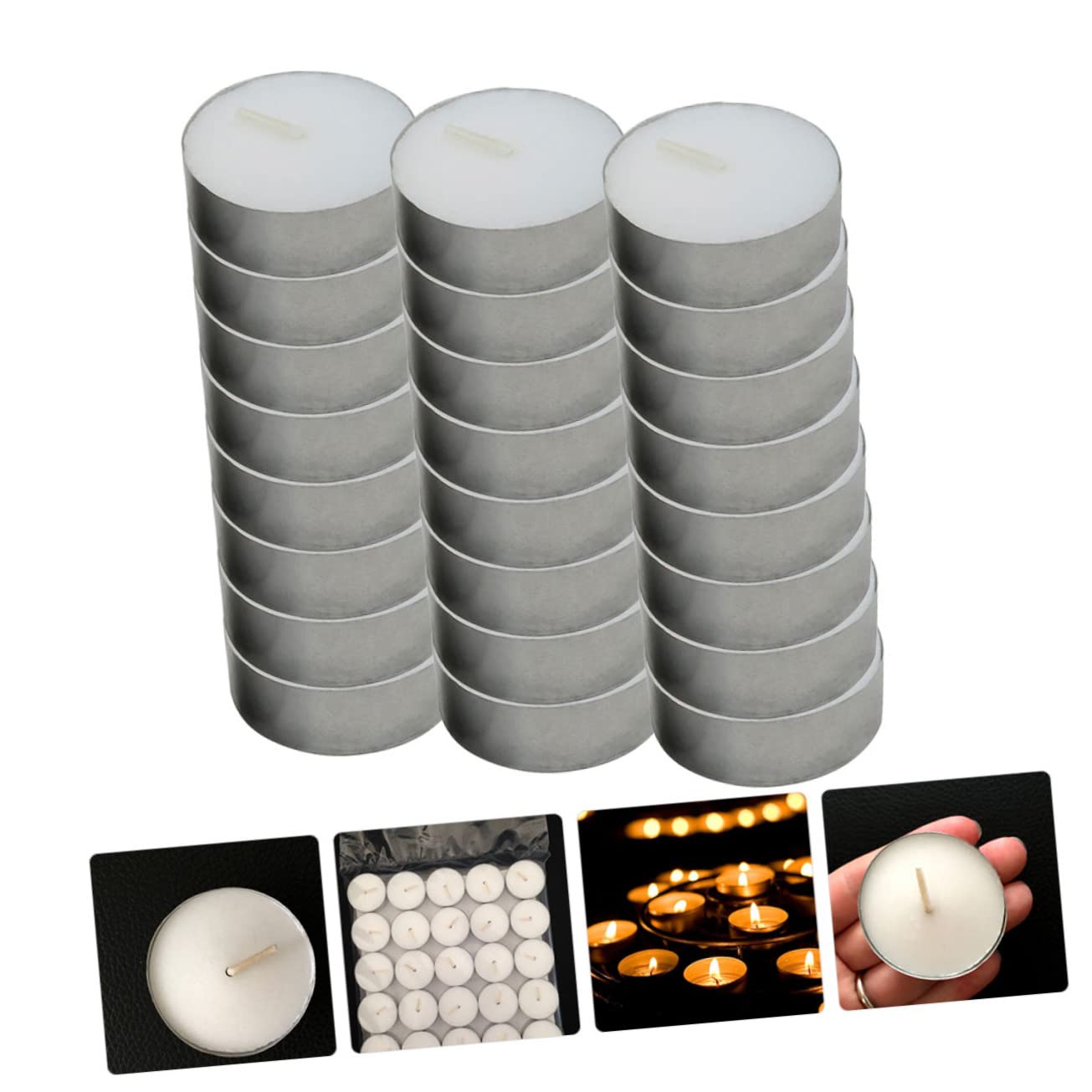 COLLBATH Candele Rotonde Bianche 100 Pezzi in Cera e Alluminio, Portatili e Antimacchia, per Atmosfera Artistica e Decorazioni Domestiche