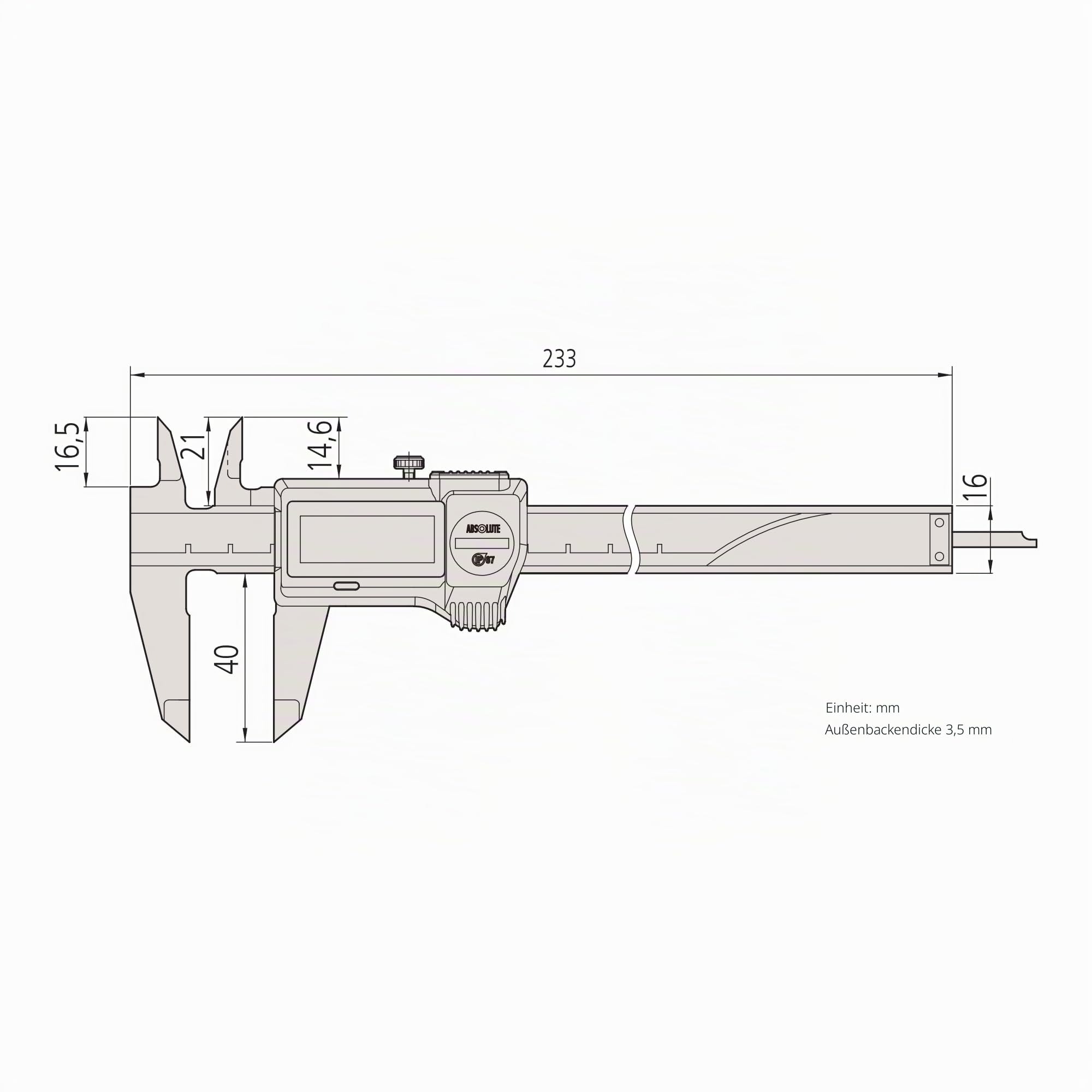 Mitutoyo Digital ABS Messschieber CoolantProof IP67, 0-150 mm, Tiefenmessstange