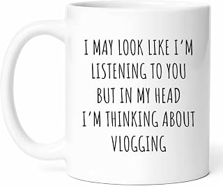 I'm Thinking About Vlogging Mug - Content Creator Coffee Cup - Social Media Influencer Funny Gift From Friends - Video Tea Mugs - Online Personality Cups - 11 Oz Ceramic Gifts For Vloggers, Birthday