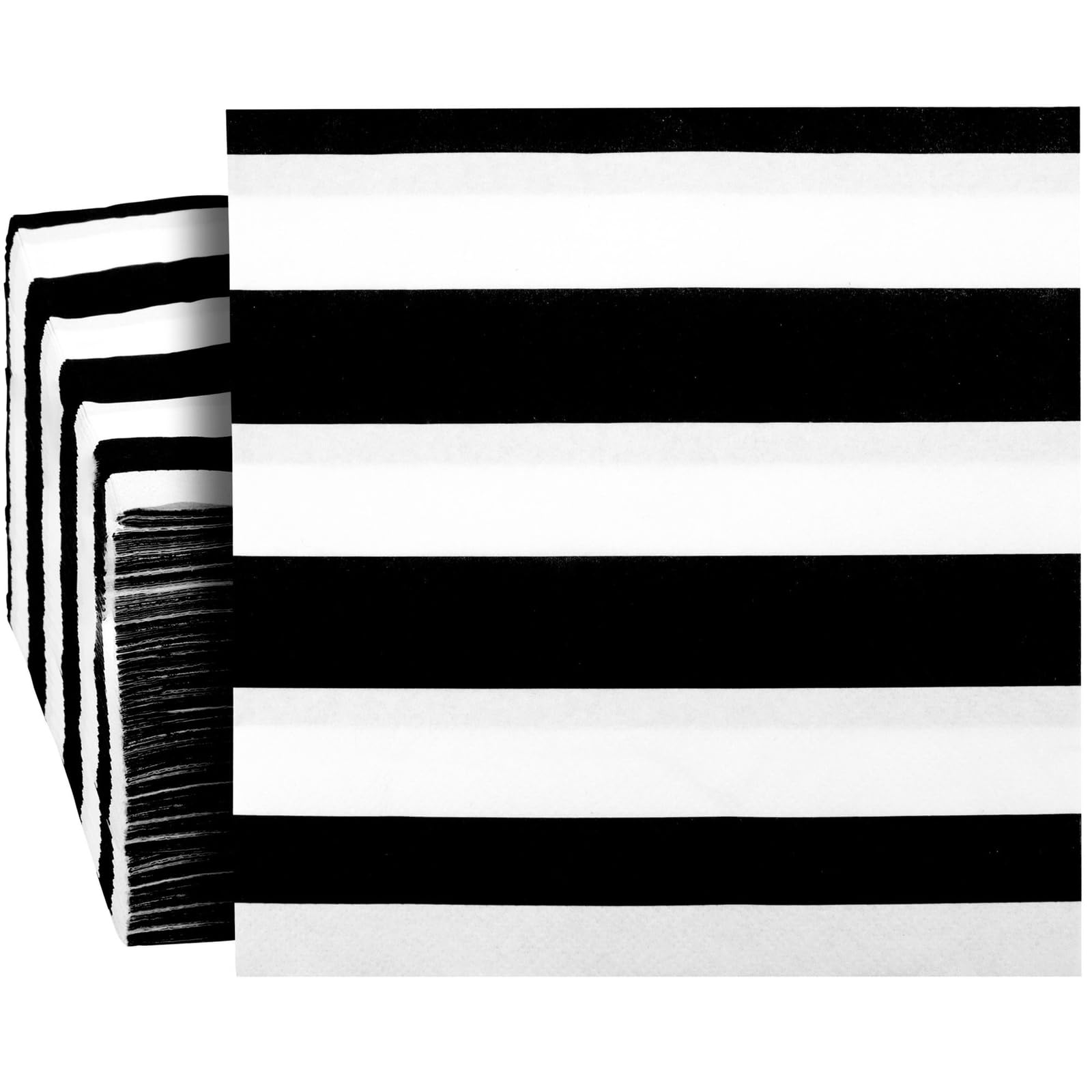 Lot de 150 serviettes de table jetables en papier - Pour anniversaire d'enfant - 2 plis - Motif rayé noir et blanc - Dépliées - 33 x 33 cm - Pliées - 16,5 x 16,5 cm