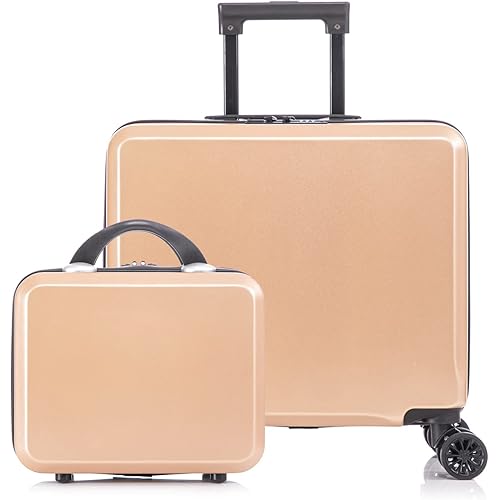 2 PCS Luggage Set 18" Underseat Luggage Carry On Suitcase Airline Approve + 14" Mackup Cosmetic Case (Champagne Gold)