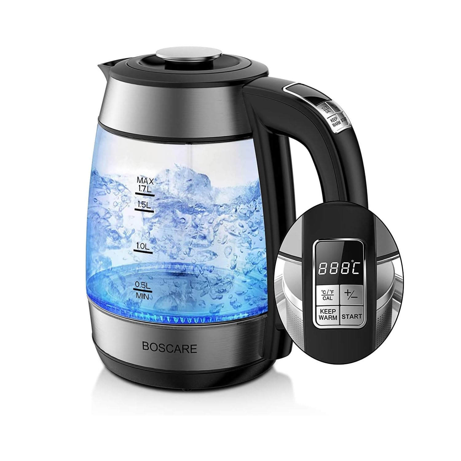Electric Glass Kettle 1.7L, Hot Water Boiler with 1500W Fast Boiling/ 5 Presets LED Indicator Lights/Removable Tea Infuser/Auto Shut-off