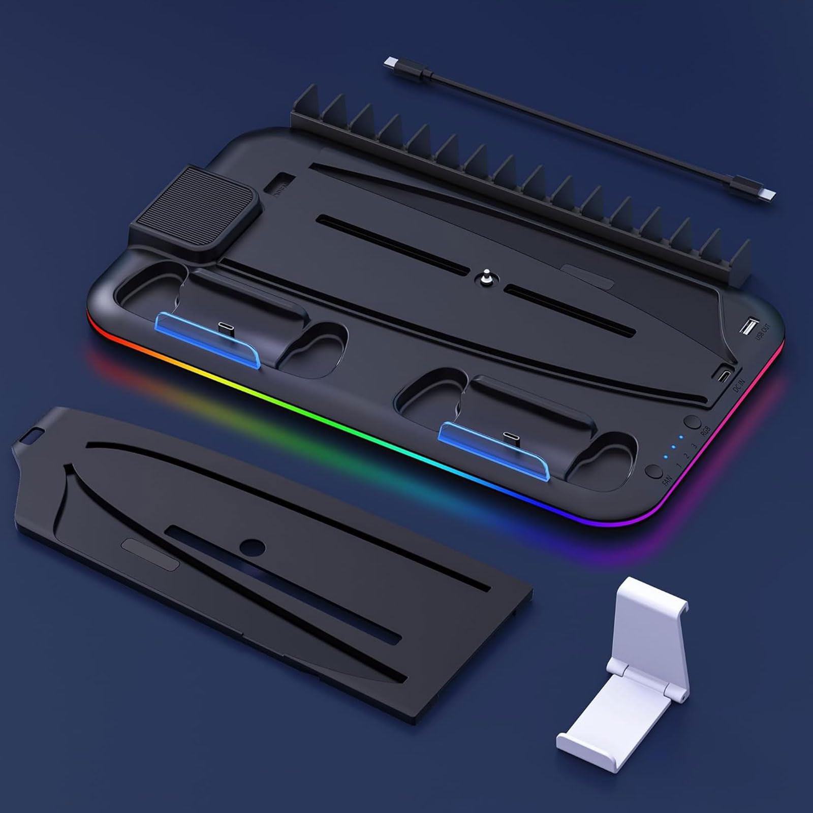 Controller della stazione di ricarica con supporto per cuffie ventola di raffreddamento 15 slot per schede di gioco Indicatori Supporto di ricarica luce