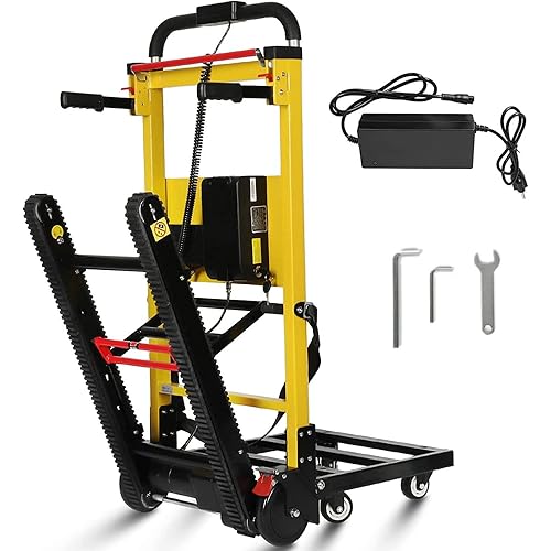 Electric Stair Climbing Dolly, Heavy Duty, Powered Stair Climber Dolly Cart with 6 Wheels Motor Powered for Furniture Logistics Warehouse, Black & Yellow, 120W