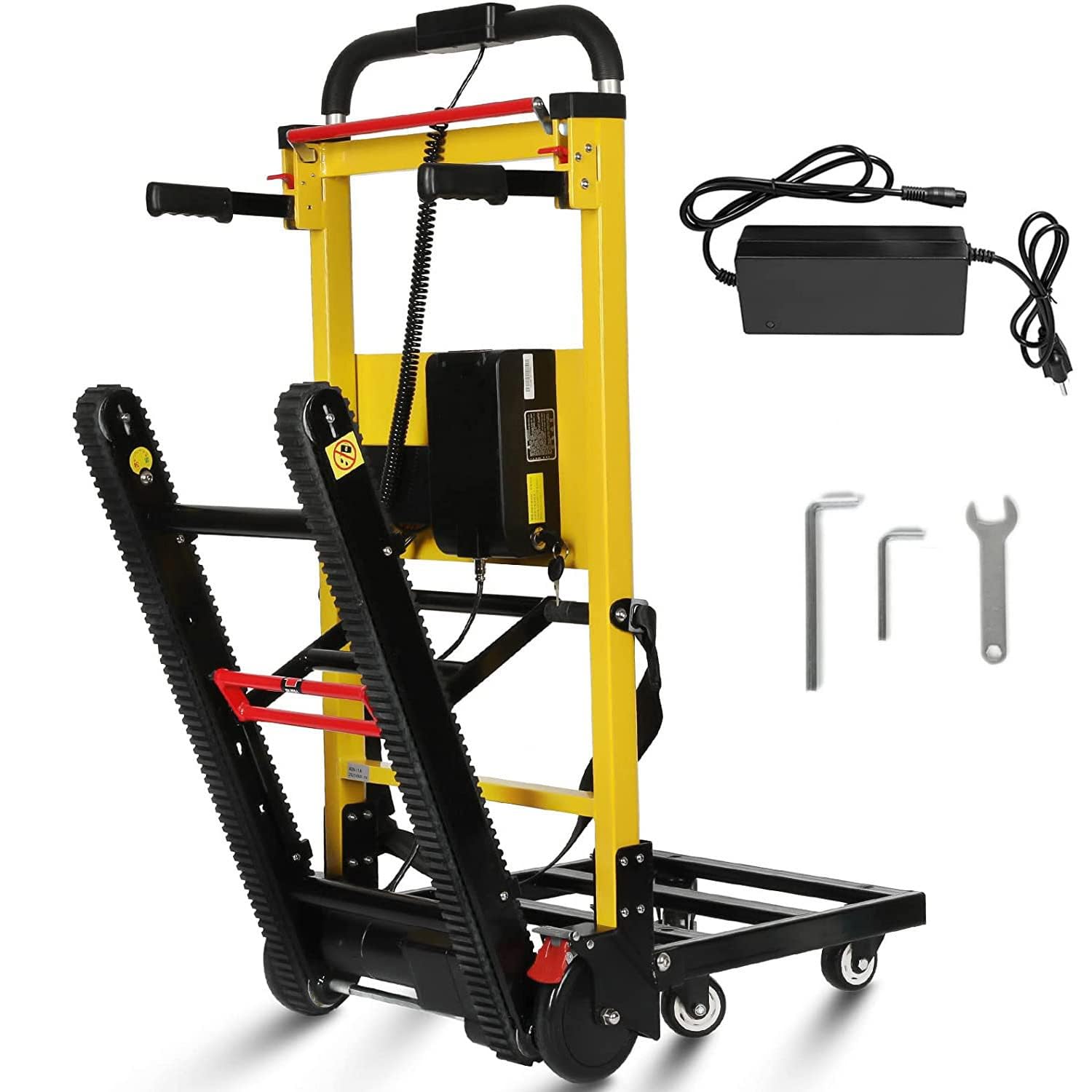 Carretilla de mano eléctrica, capacidad de carga máxima de 441 libras, escaleras subir y bajar escaleras con cadenas de goma para mover fácilmente muebles pesados, 116cm x 48cm x 23cm (11A)