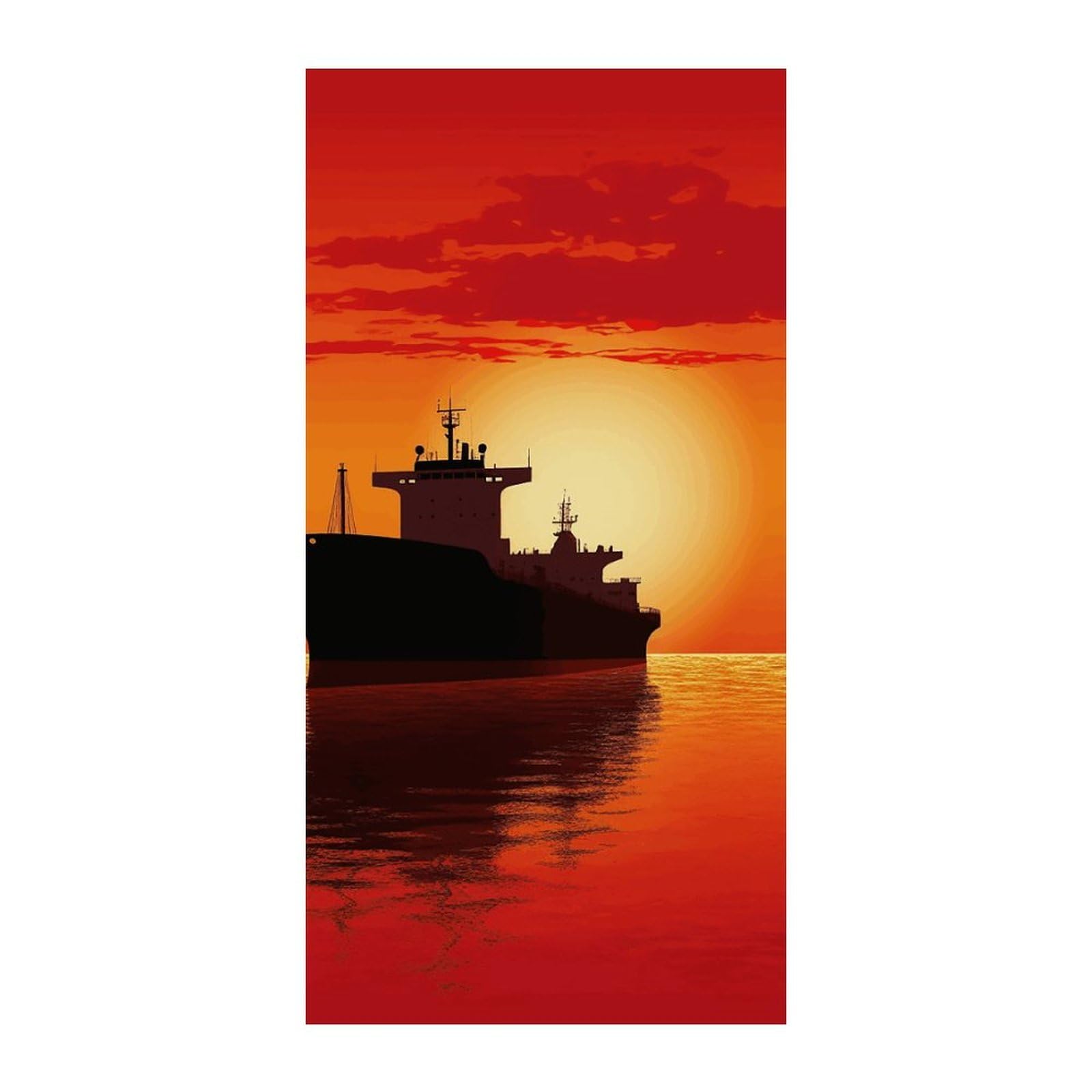 Adfgyerh Style Silhouette Of The Tanker Ship On Red Sunrise Curtains，Polyester Blackout Extra Wide，Door Curtain， 35.4X 70.9 Inch For Temporary Room Dividers Bedroom Living Room，Room Darkening Curtains ，For Doorway