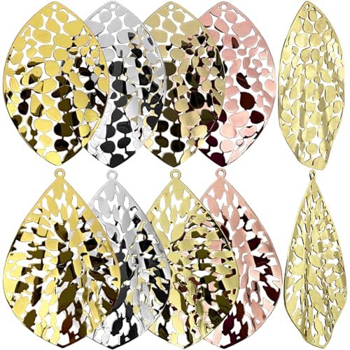 COLIGREE 32pcs Hollow Leaf Filigree Charms Shiny Electroplating Golden Pendants Geometric Exquisite Filigree Charm for DIY Jewelries Necklaces Earrings