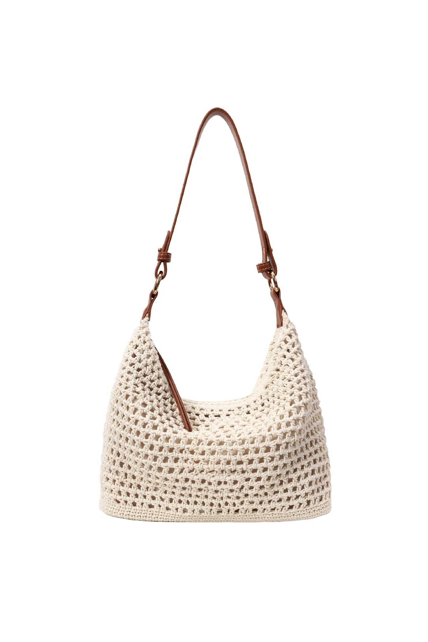 Women Small Cotton Crochet String Bag Handwoven Summer Beach Tote Bag Knitted Vacation Hobo Purse Bohemian Shoulder Handbag