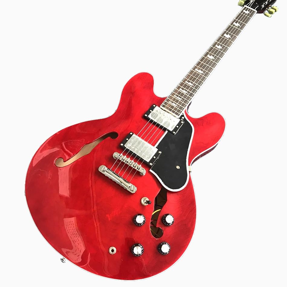 Chitarra elettrica Custom Red Jazz 335 con tastiera in palissandro e accessori cromati - Guitarra Electrica professionale personalizzata