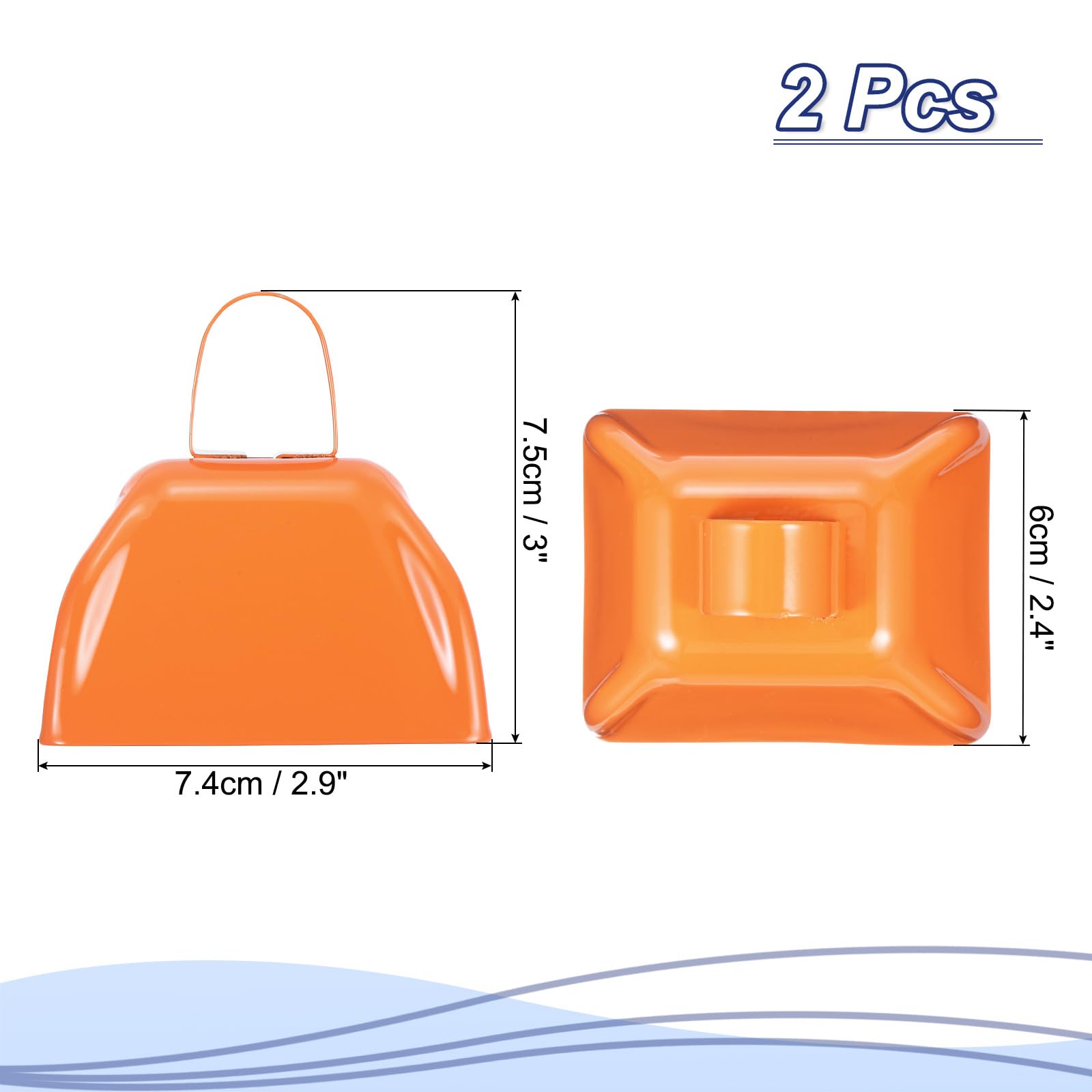 PATIKIL 2pcs Cow Bells for Football Games 3inch Cowbells for Sporting Events Bulk Loud Noise Makers Metal Cow Bell with Handle for Cheering Competition Marathon Wedding Orange - Image 2