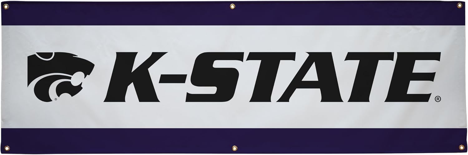 Kansas State Wildcats College Sports Printed Outdoor Banner - NCAA Licensed - Durable Vinyl - School Banner (White, Black, Purple) (2' x 6')